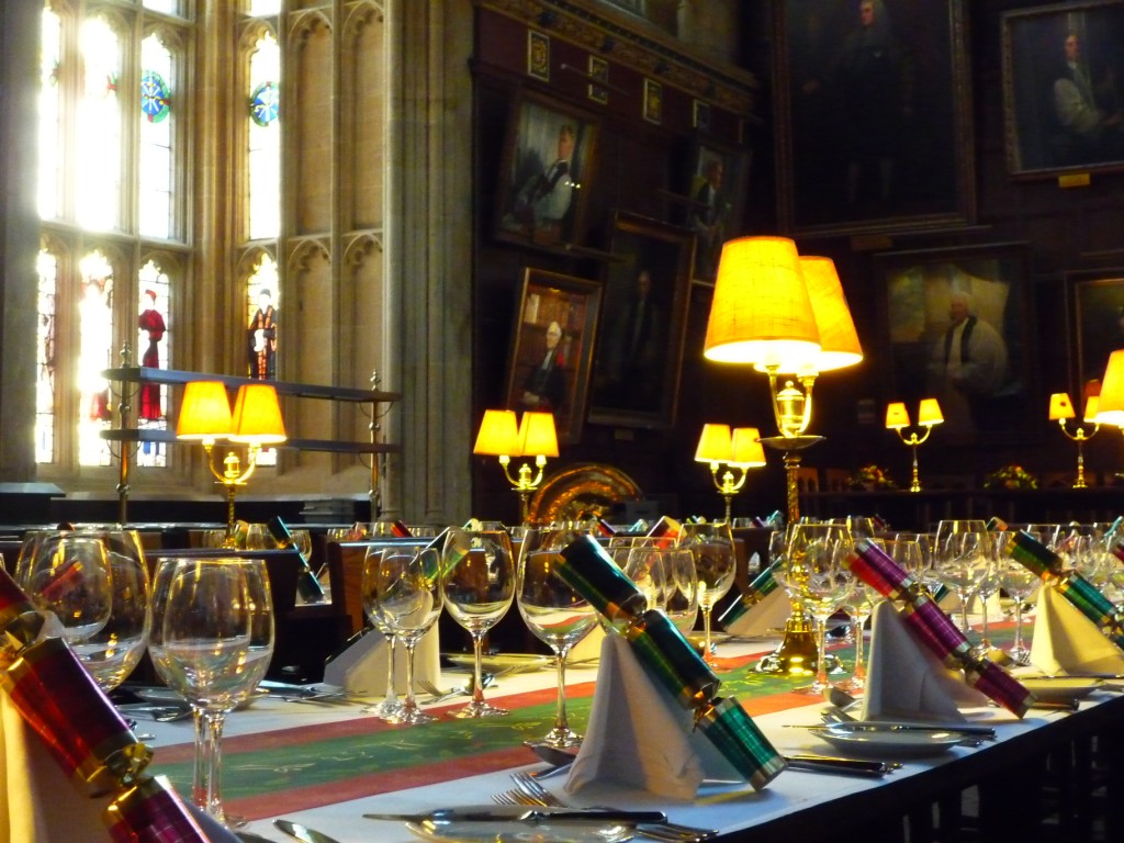 Christmas table setting in Great Hall, Christchurch College