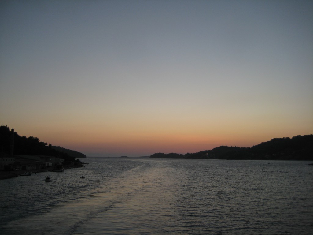 Sunset from the ferry arriving at Vela Luka